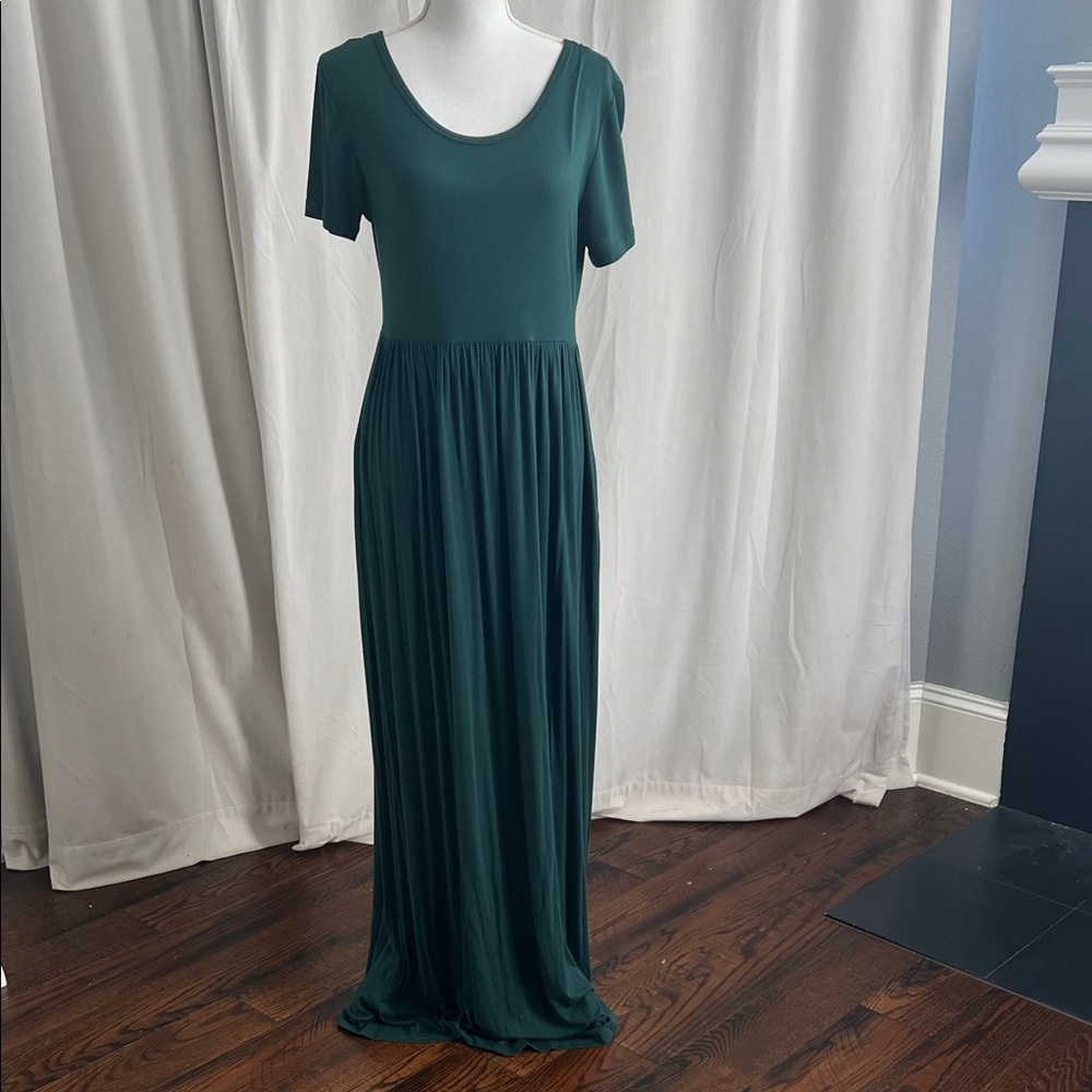 Scoop-Neck Short-Sleeve Maxi Dress in Teal Green